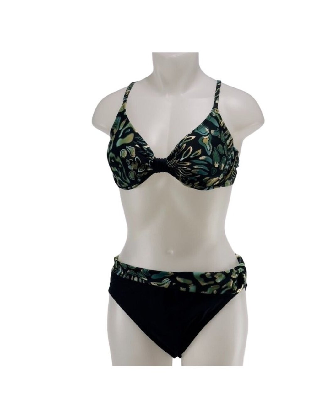 OCEAN DREAM COLLECTION Women's Nylon 2 Piece Black Bottom Multicolor Top Size 16